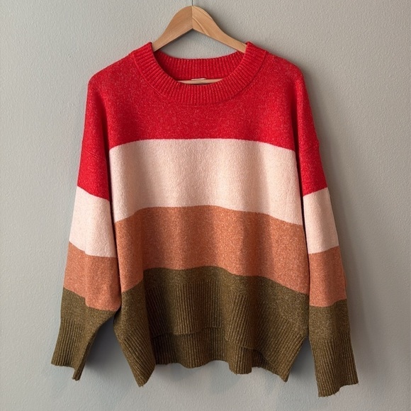 A New Day Striped Colorblock Knit Pullover Crewneck Sweater Size Large - Picture 1 of 7